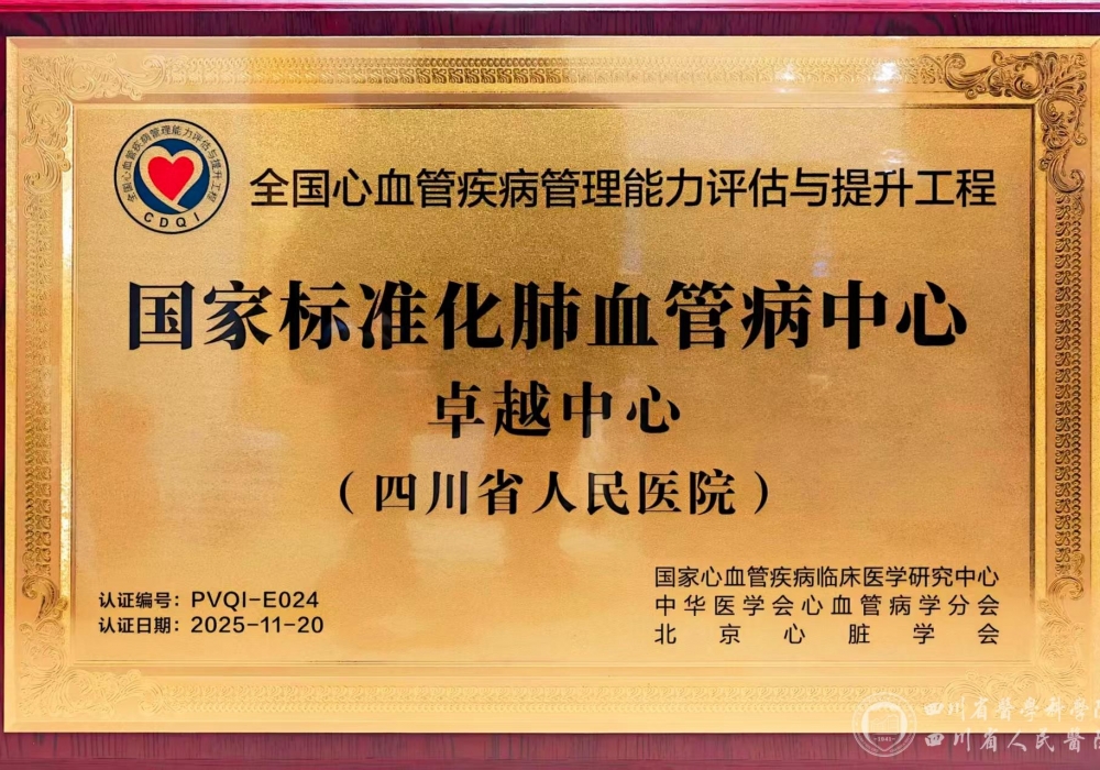我院获评“国家标准化肺血管病卓越中心”