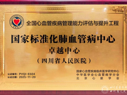 我院获评“国家标准化肺血管病卓越中心”