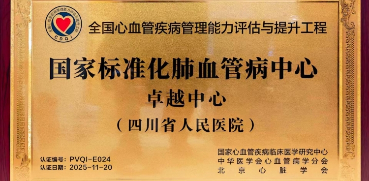 我院获评“国家标准化肺血管病卓越中心”